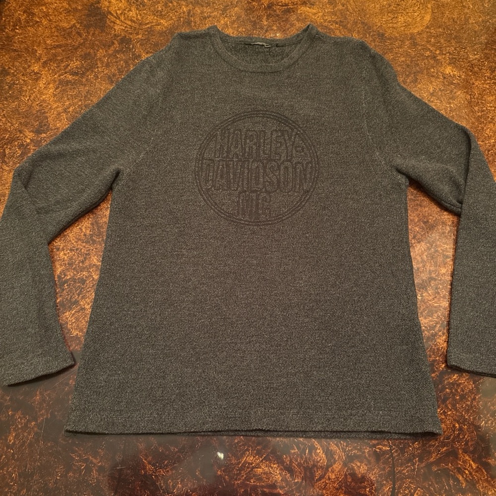 Harley-Davidson Men's Dark Gray Long Sleeve Crewneck with Embossed Logo